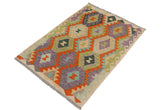 Flat Weave Kilim Antique Navaho Vintage handmade Geometric Kilim Rust Beige Hand-Woven Rectangle 100% Wool Area Rug 3x4
